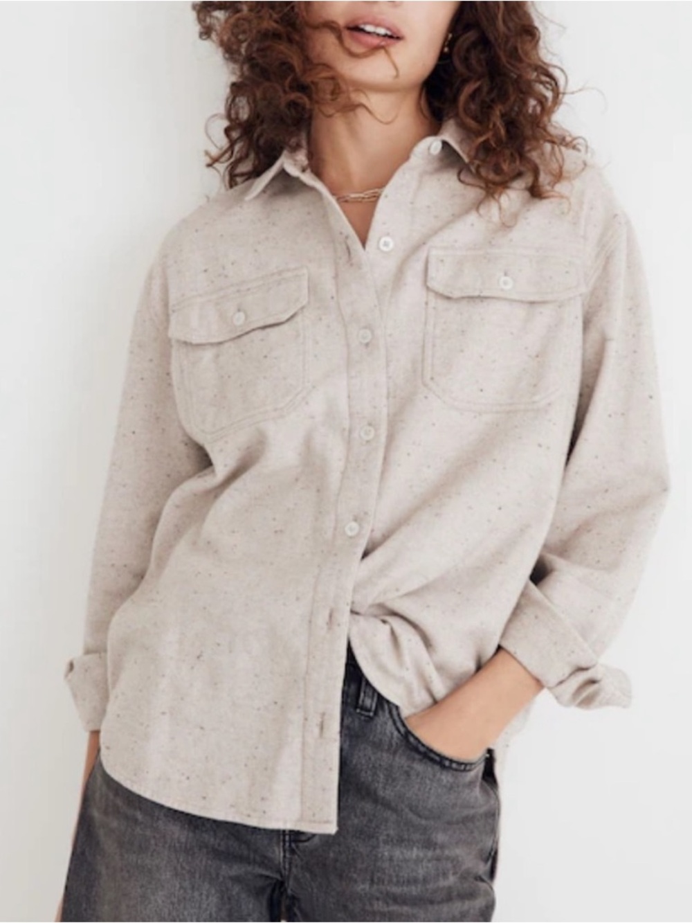 Madewell Cream Speckled Button-Down Flannel Shirt